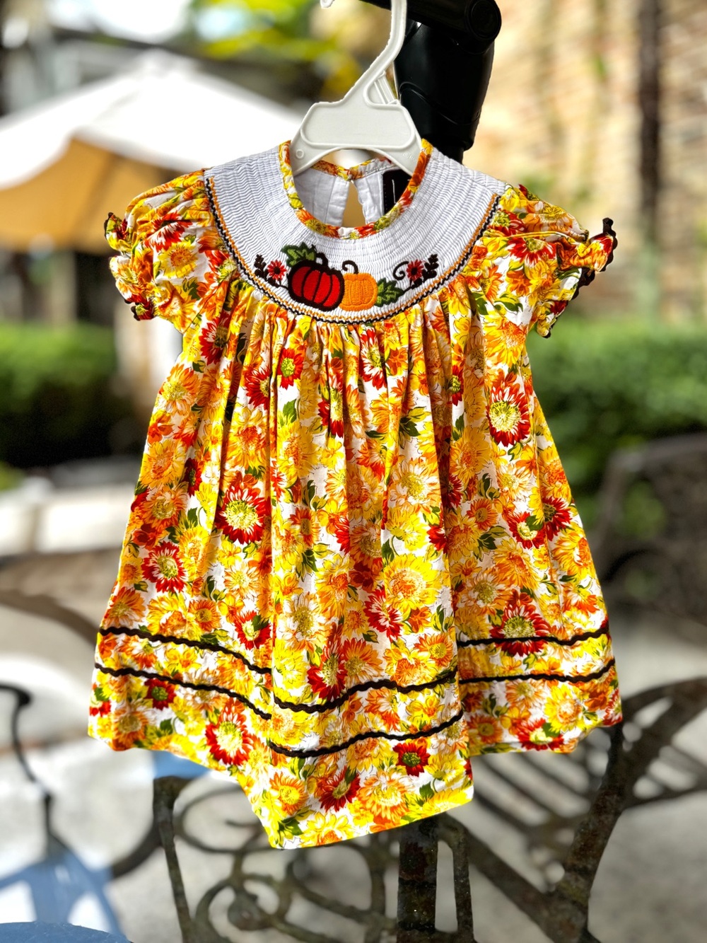 Girls Lil Cactus Fall Sunflower/Pumpkin Smocked Dress, 12-24M - Picture 2 of 10